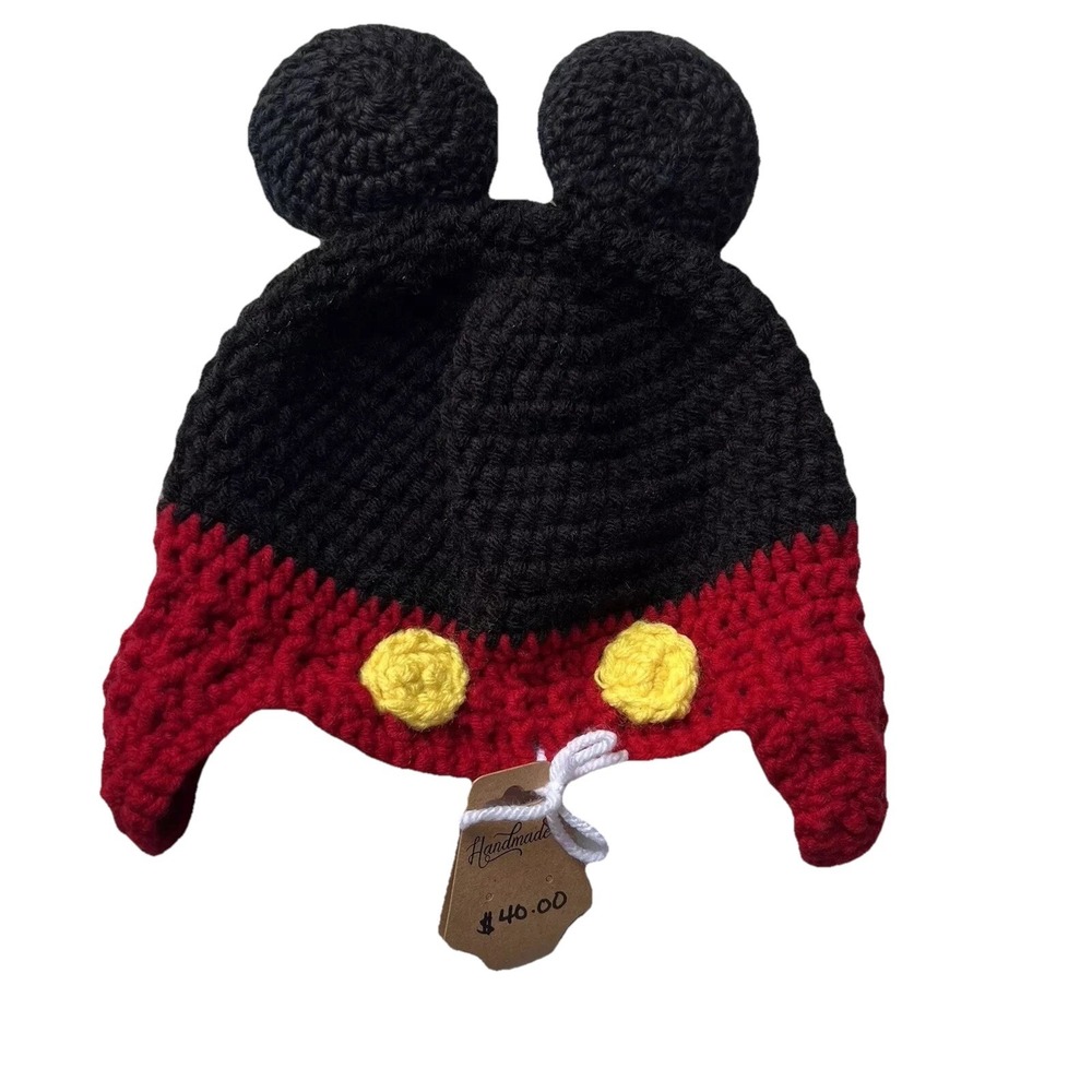 Kids Beanie Red Black Handmade Inspired Mickey Mouse  Acrylic Knit‎  Hat Casual